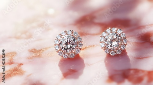 Elegant Round Diamond Earrings on a Delicate Marble Background