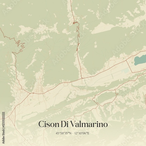 Vintage map of Cison Di Valmarino, Italy. photo