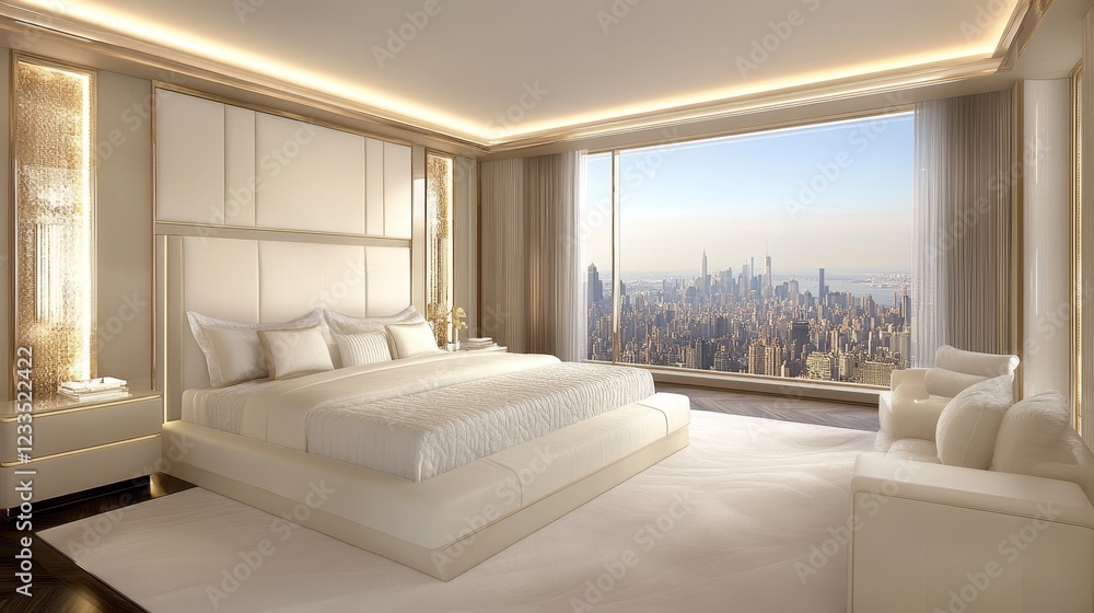 Fototapeta premium Luxurious Cityscape Bedroom Interior Design