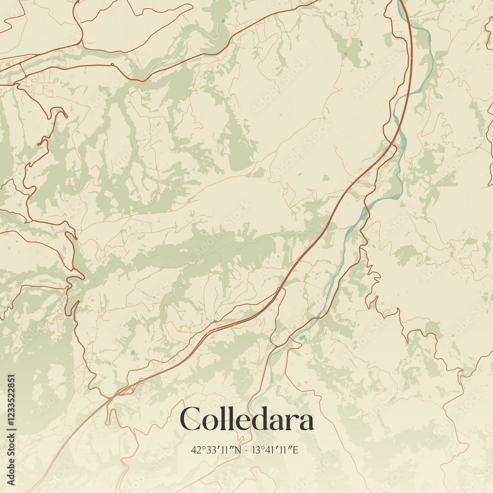 Fototapeta premium Vintage map of Colledara, Italy.