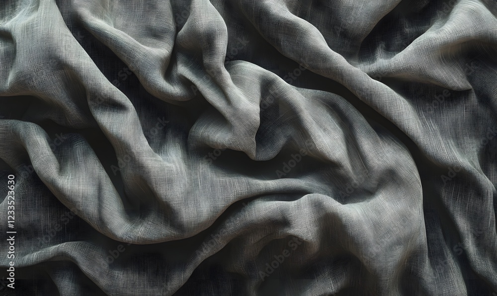 Grey fabric texture, draped folds, studio shot, background blur, design resource Grey fabric texture, draped folds, studio shot, background blur, design resource