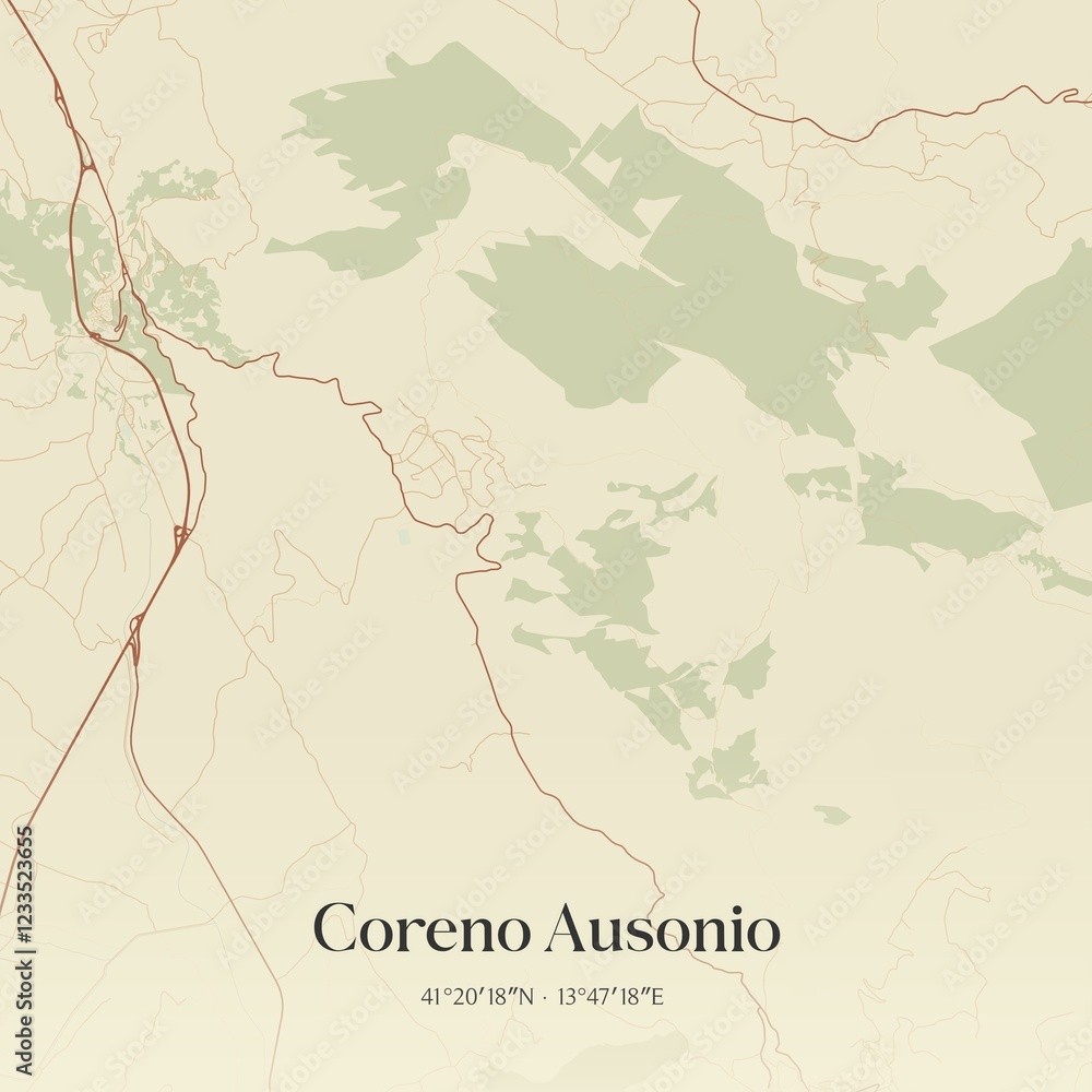 Fototapeta premium Vintage map of Coreno Ausonio, Italy.