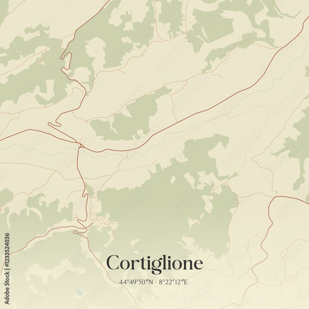 Obraz premium Vintage map of Cortiglione, Italy.