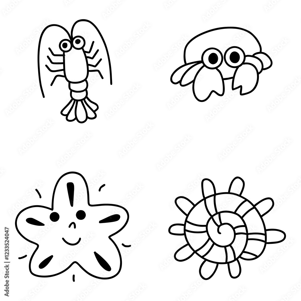 sea animal seafood symbol logo in line art style sea animal seafood symbol logo in line art style
