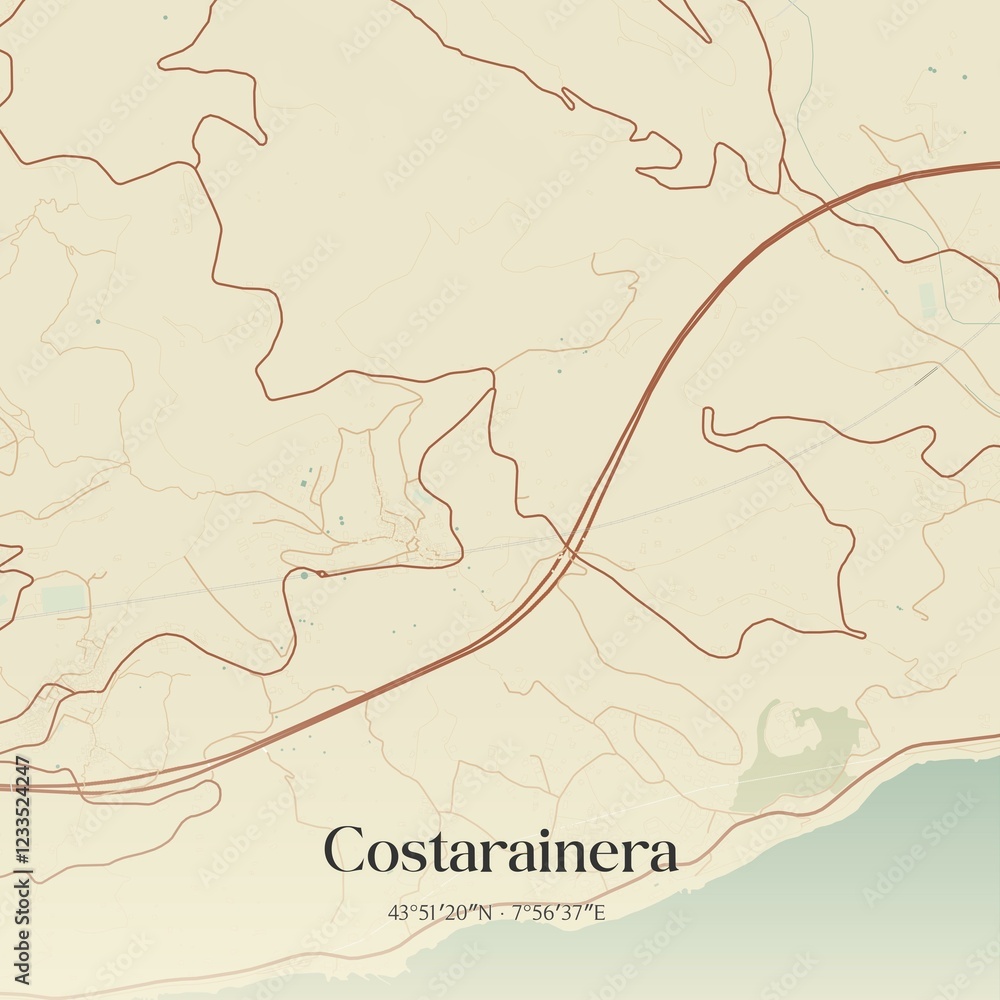 Fototapeta premium Vintage map of Costarainera, Italy.