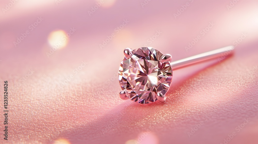 Elegant Round Diamond Earring on Pink Sparkling Background Elegant Round Diamond Earring on Pink Sparkling Background