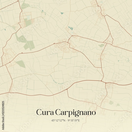 Vintage map of Cura Carpignano, Italy. photo