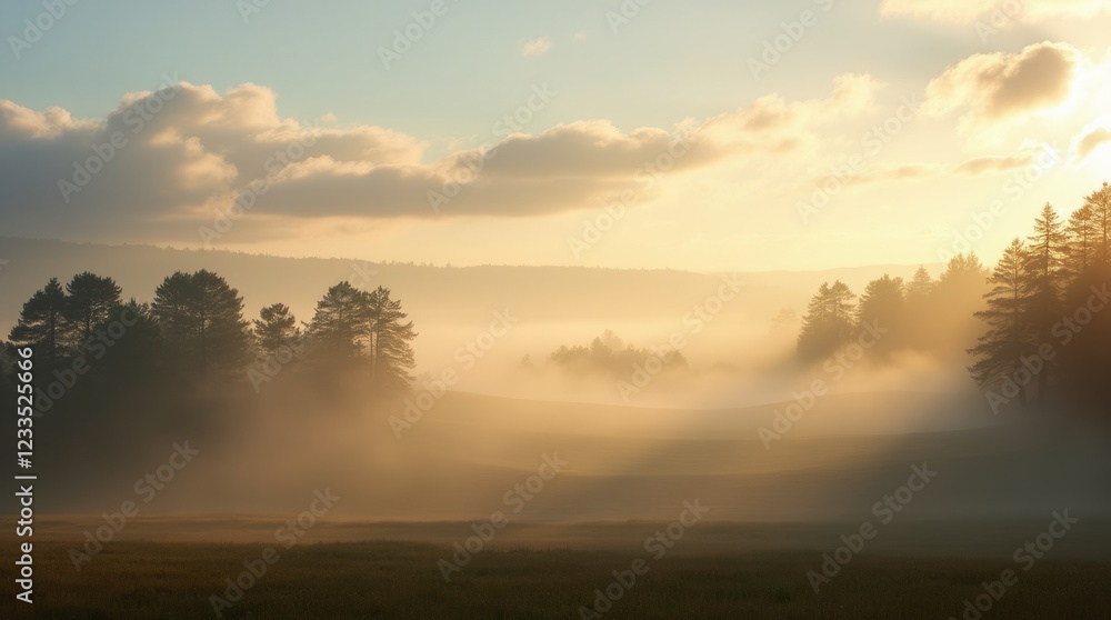 Fototapeta premium Misty Morning in a Serene Landscape