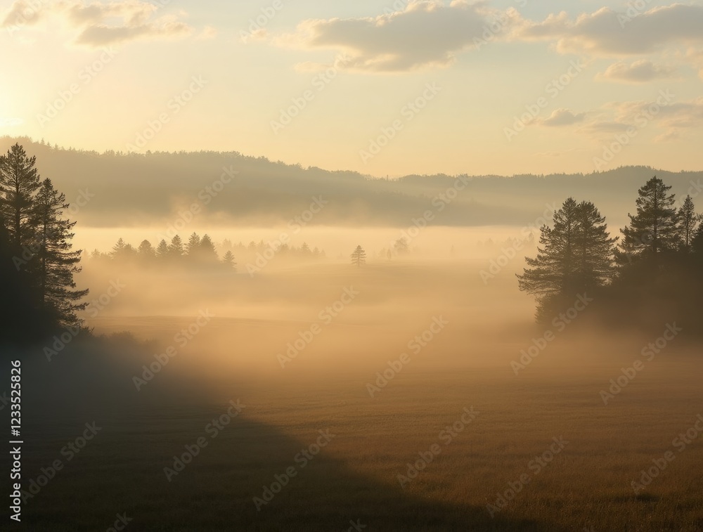 Misty Morning in a Serene Landscape Misty Morning in a Serene Landscape