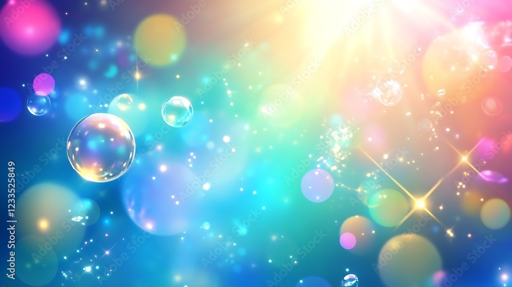 Colorful Bubbles Float in a Bright Sparkling Sky Colorful Bubbles Float in a Bright Sparkling Sky