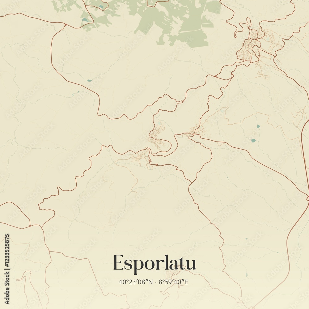 Fototapeta premium Vintage map of Esporlatu, Italy.