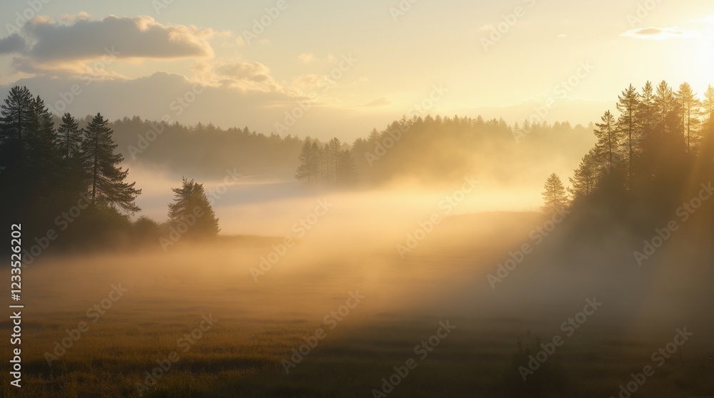 Fototapeta premium Misty Morning in a Serene Landscape