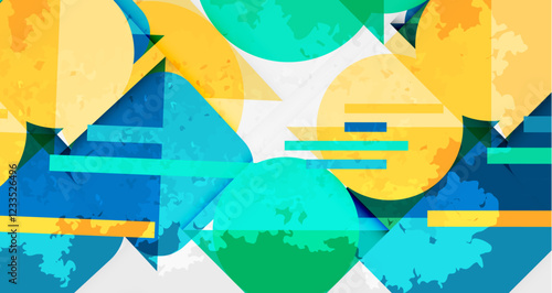 Squares, circles and triangles and grainy noisy texture. Vector Illustration For Wallpaper, Banner, Background, Card, Book Illustration, landing page