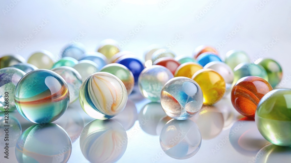 Delicate collection of translucent marble balls in a soft Delicate collection of translucent marble balls in a soft