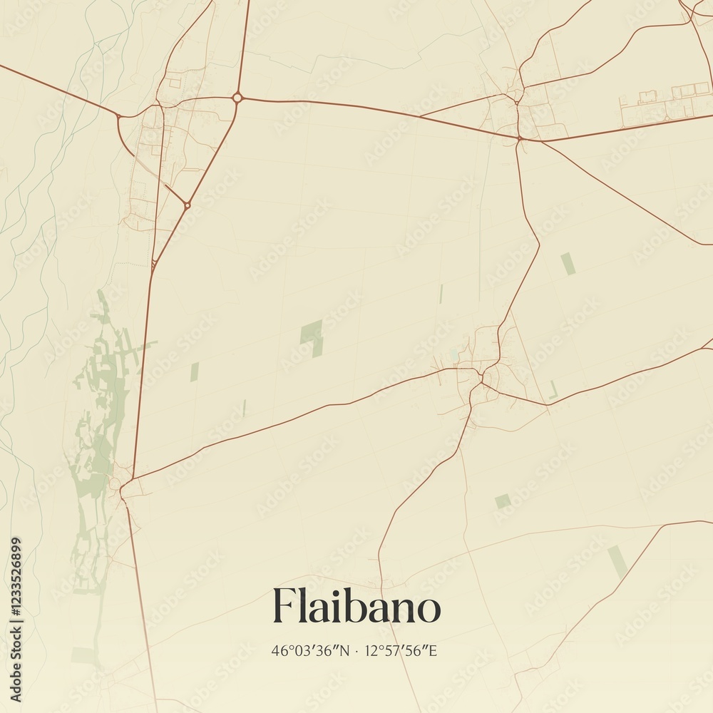 Fototapeta premium Vintage map of Flaibano, Italy.