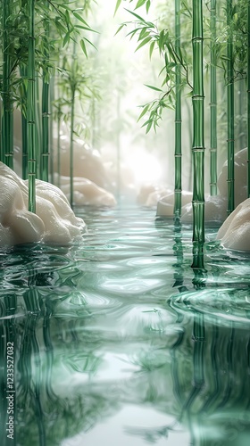 digital technology green glass 3d bamboo forest poster background