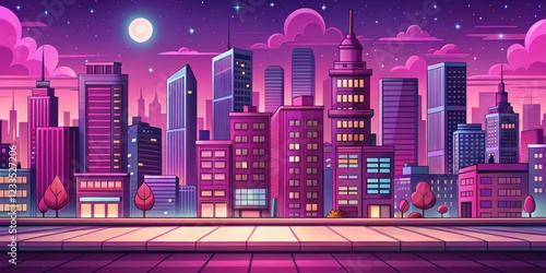 Colorful pink background with dynamic comic book style illustrations of cartoon characters in a vibrant cityscape at night, cartoon characters, artistic styles