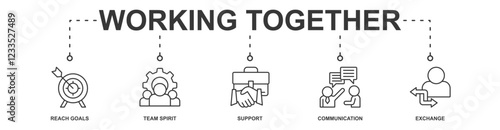 working together banner web icon vector illustration concept for reach goals, team spirit, support, communication, exchange