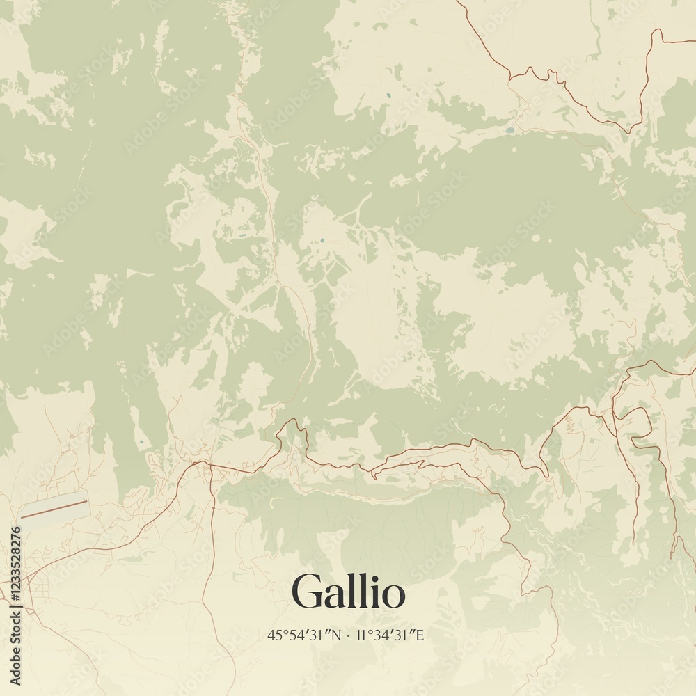 Fototapeta premium Vintage map of Gallio, Italy.