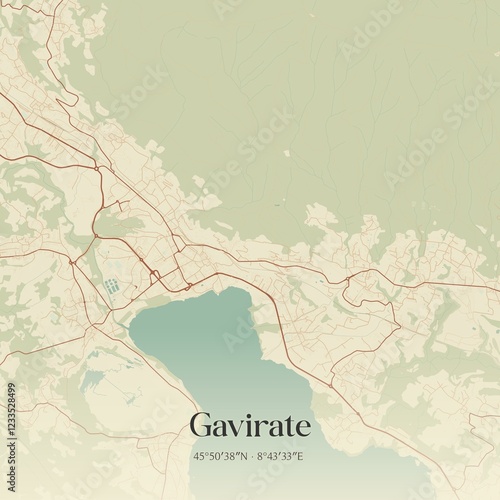 Vintage map of Gavirate, Italy.