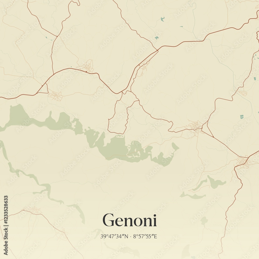 Fototapeta premium Vintage map of Genoni, Italy.
