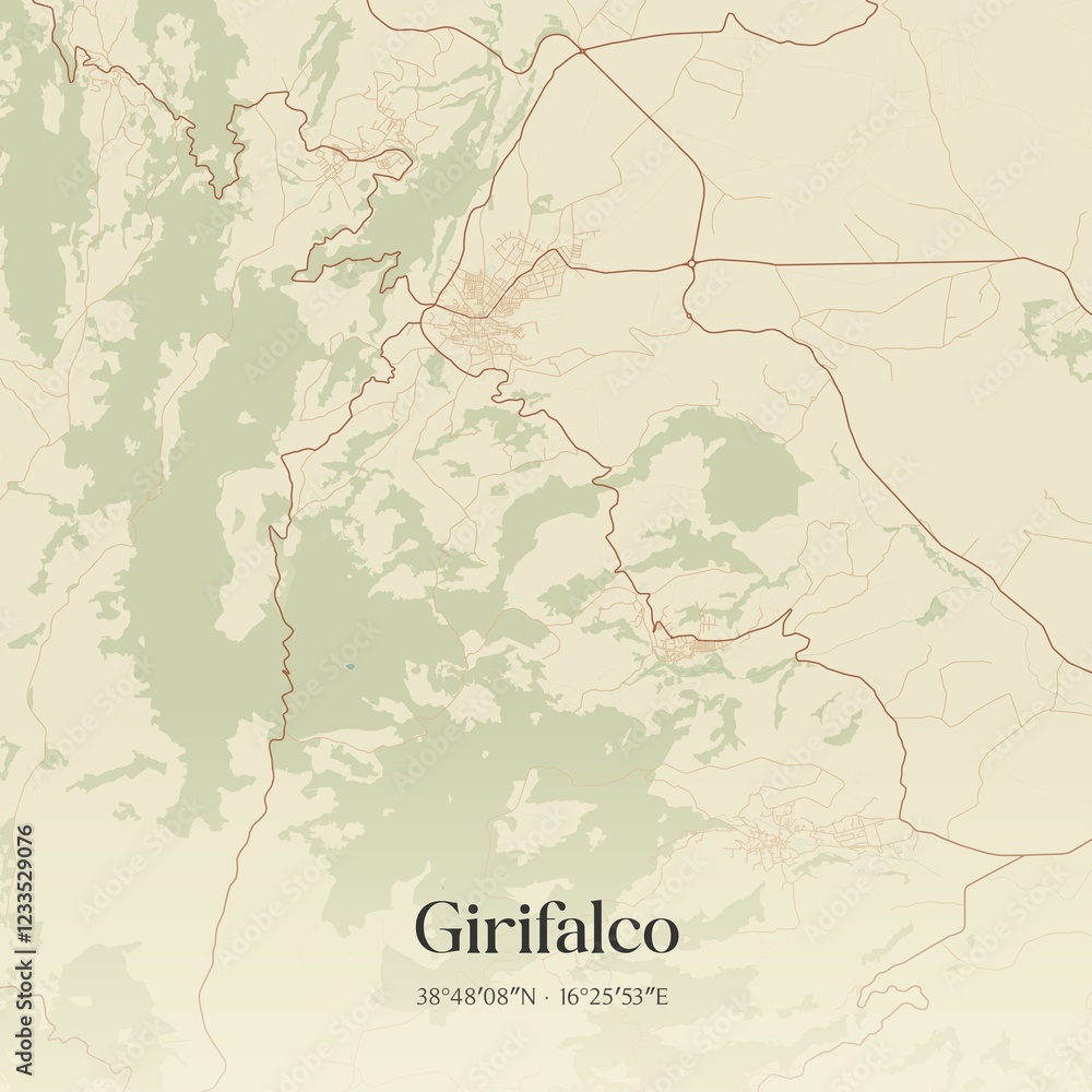 Obraz premium Vintage map of Girifalco, Italy.