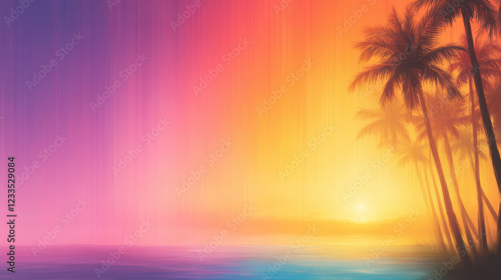 Naklejka premium vibrant sunset with palm trees silhouetted against colorful skies