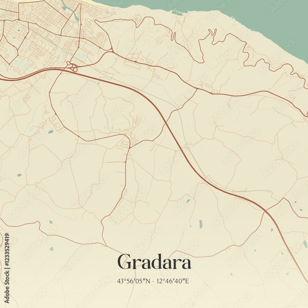 Fototapeta premium Vintage map of Gradara, Italy.