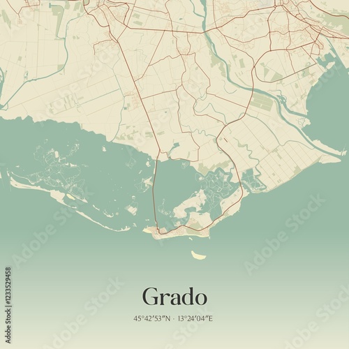 Vintage map of Grado, Italy.