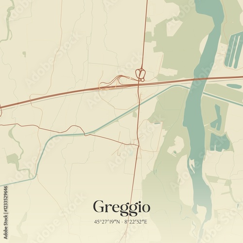 Vintage map of Greggio, Italy.