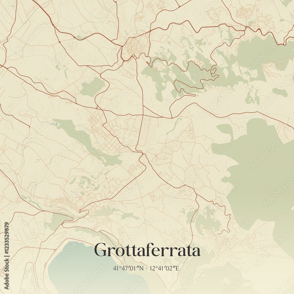 Fototapeta premium Vintage map of Grottaferrata, Italy.
