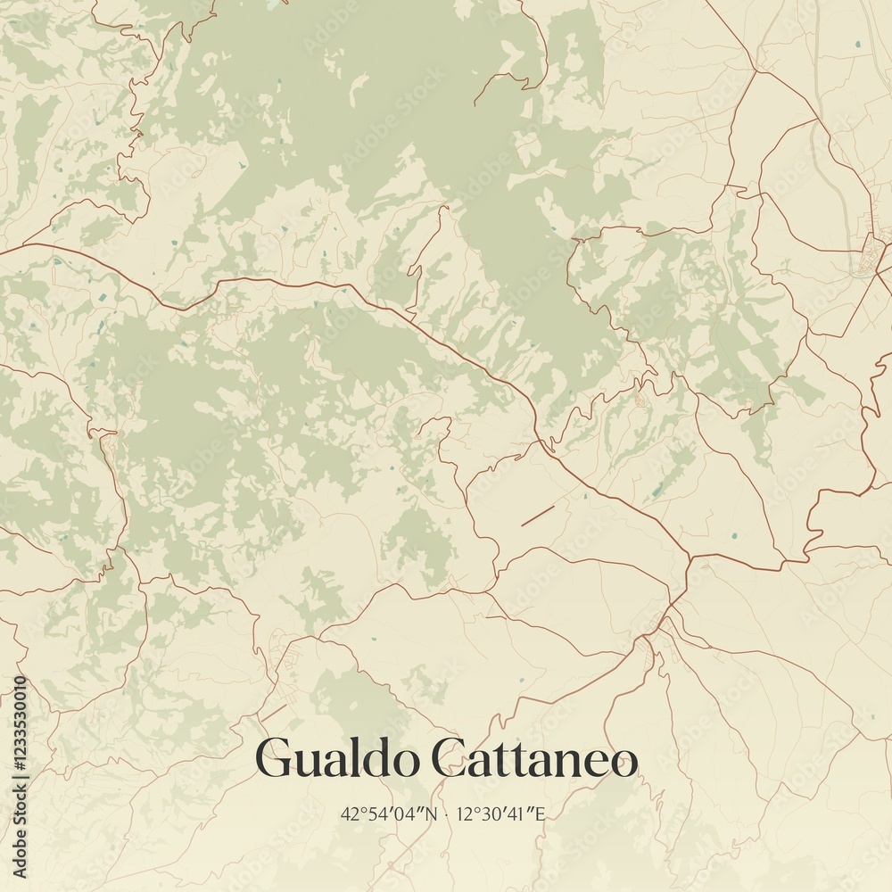 Fototapeta premium Vintage map of Gualdo Cattaneo, Italy.