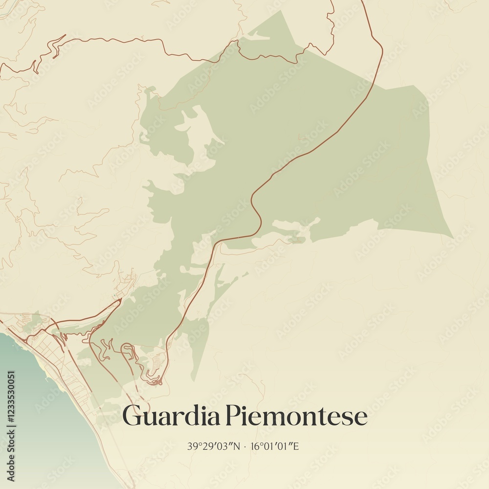 Obraz premium Vintage map of Guardia Piemontese, Italy.