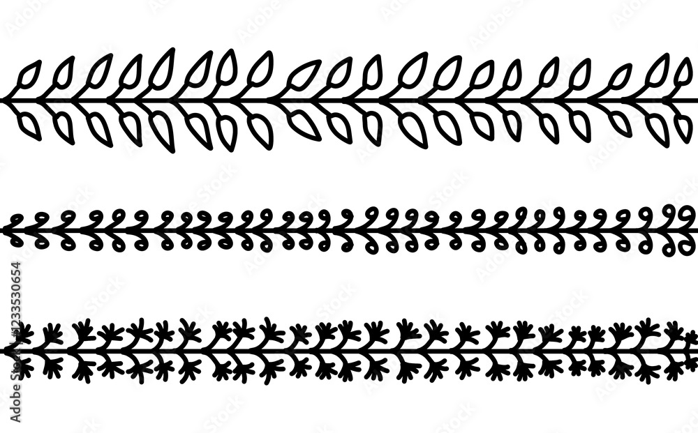 Line, border with leaf doodle shape. Line, border with leaf doodle shape.