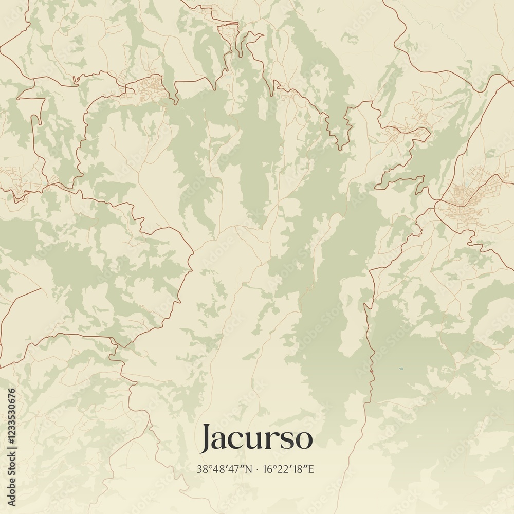 Fototapeta premium Vintage map of Jacurso, Italy.