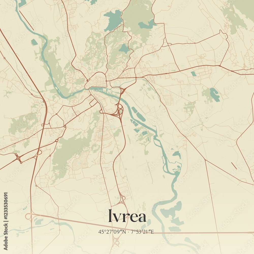 Obraz premium Vintage map of Ivrea, Italy.