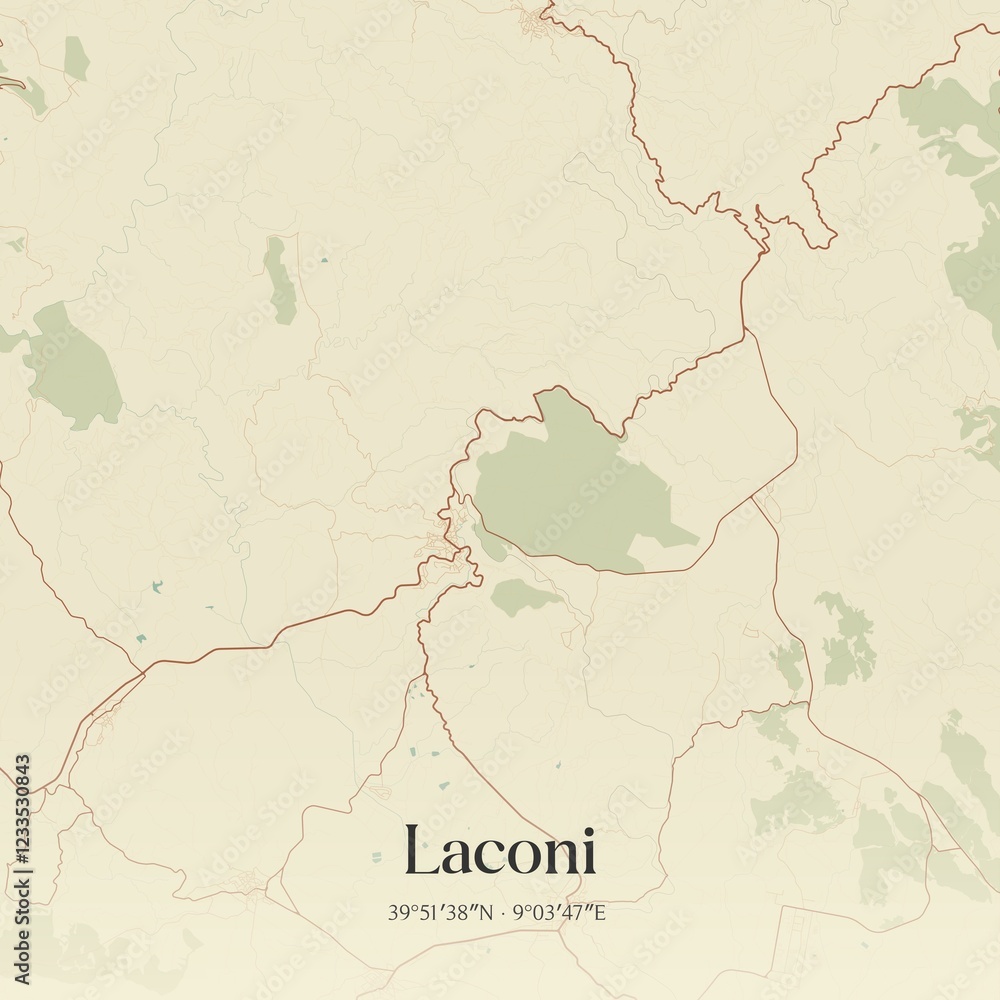 Fototapeta premium Vintage map of Laconi, Italy.