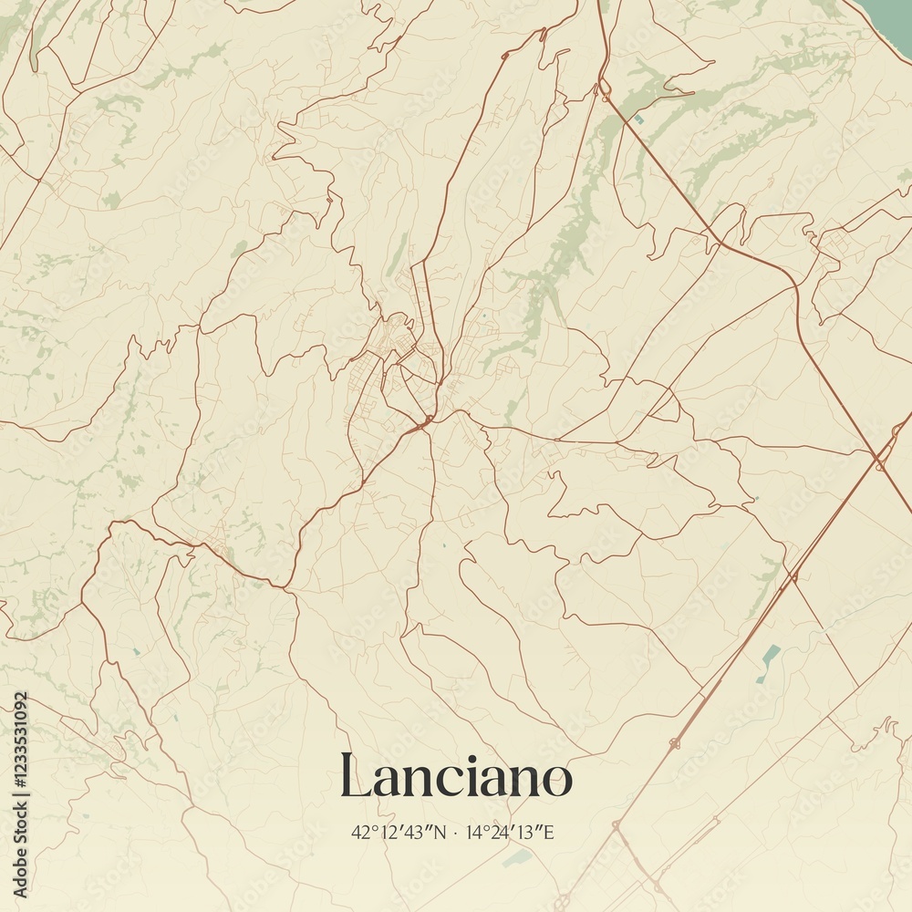 Fototapeta premium Vintage map of Lanciano, Italy.