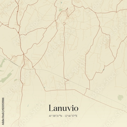 Vintage map of Lanuvio, Italy.