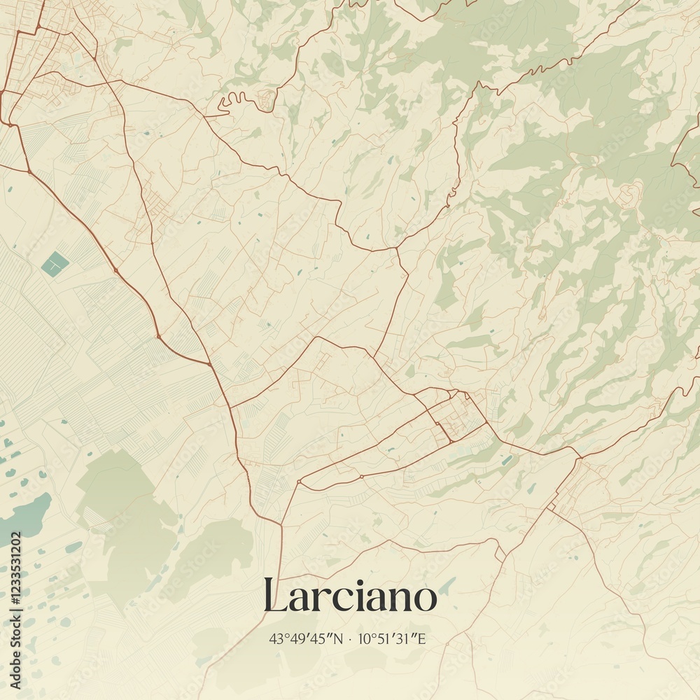 Fototapeta premium Vintage map of Larciano, Italy.