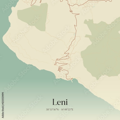 Tableau sur toile Vintage map of Leni, Italy.