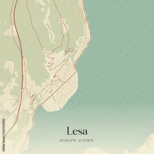 Vintage map of Lesa, Italy.