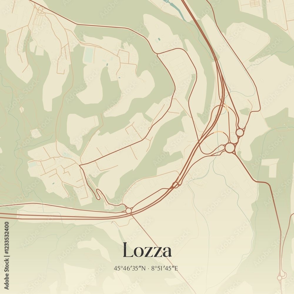 Fototapeta premium Vintage map of Lozza, Italy.
