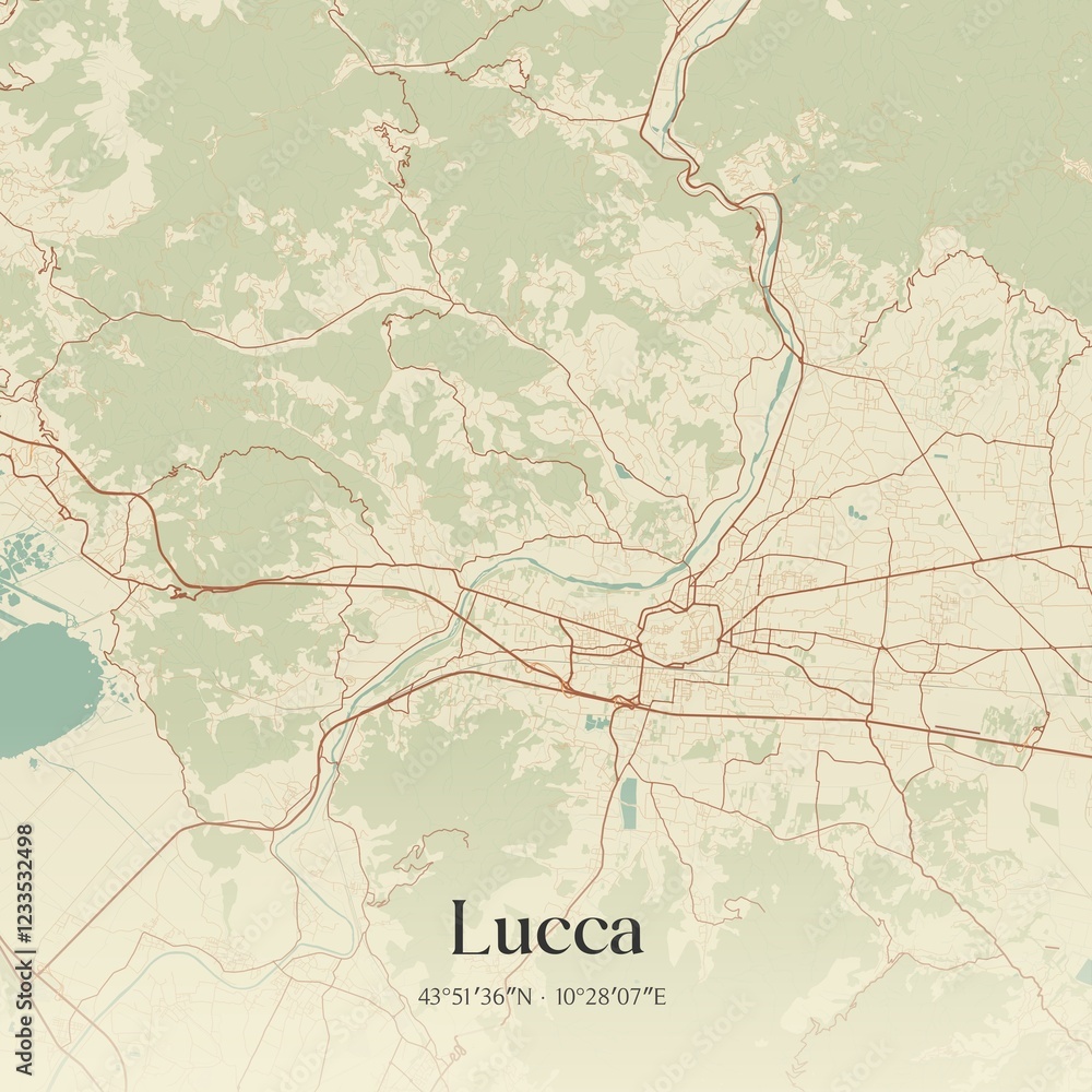 Fototapeta premium Vintage map of Lucca, Italy.