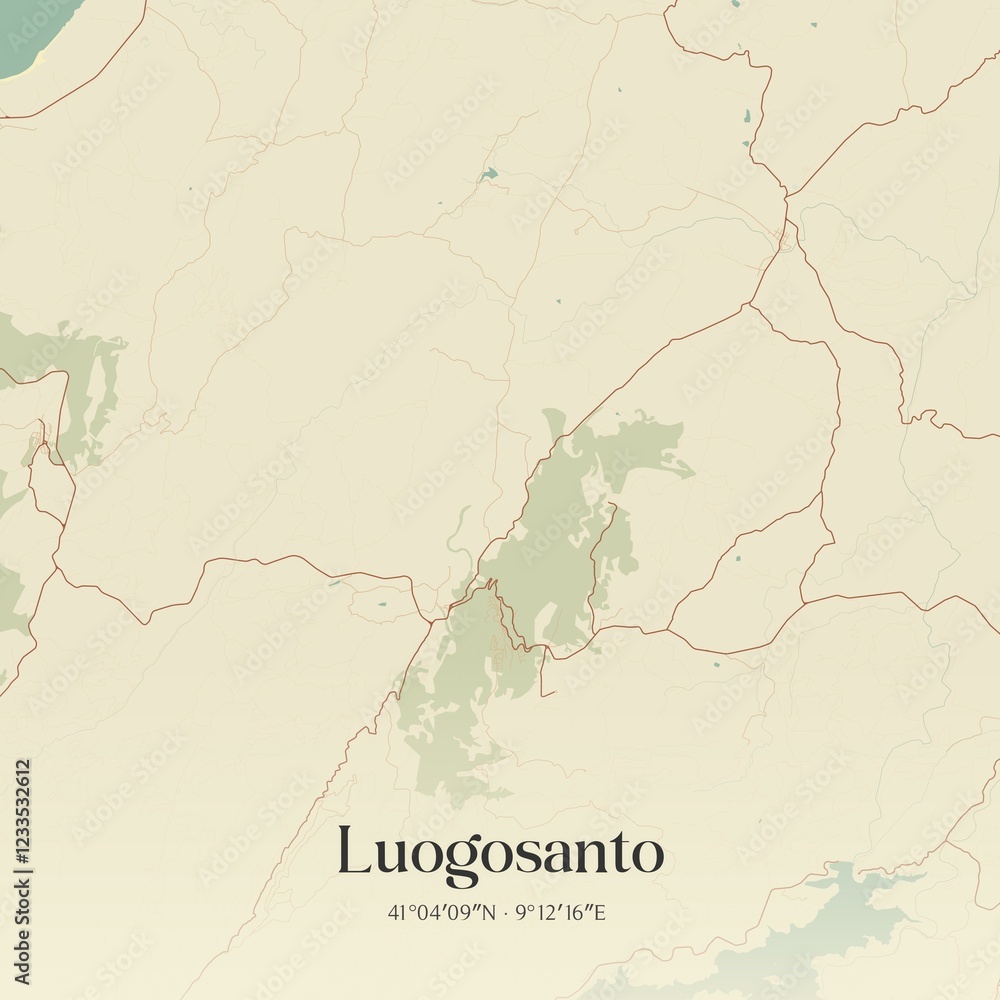 Fototapeta premium Vintage map of Luogosanto, Italy.