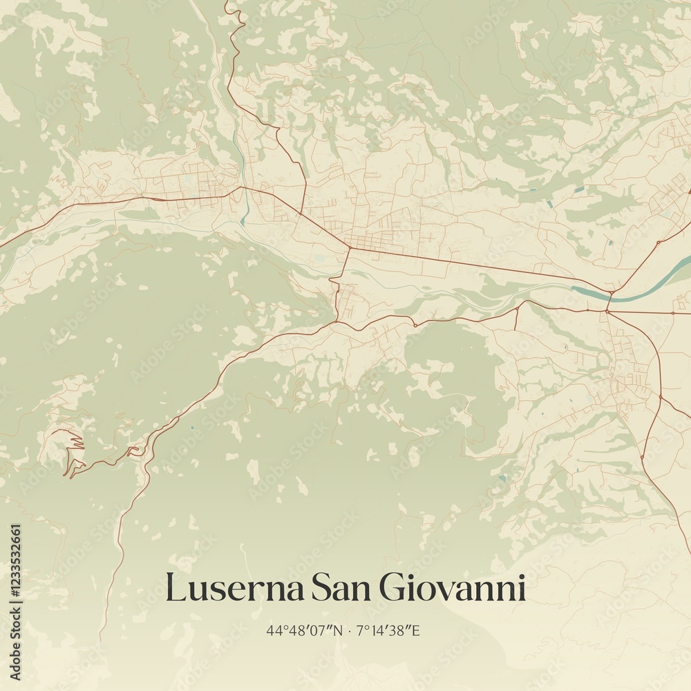 Obraz premium Vintage map of Luserna San Giovanni, Italy.