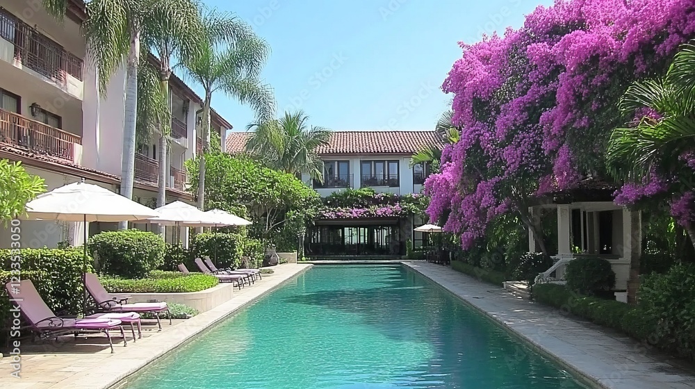 Luxurious Resort Poolside Oasis with Bougainvillea Luxurious Resort Poolside Oasis with Bougainvillea