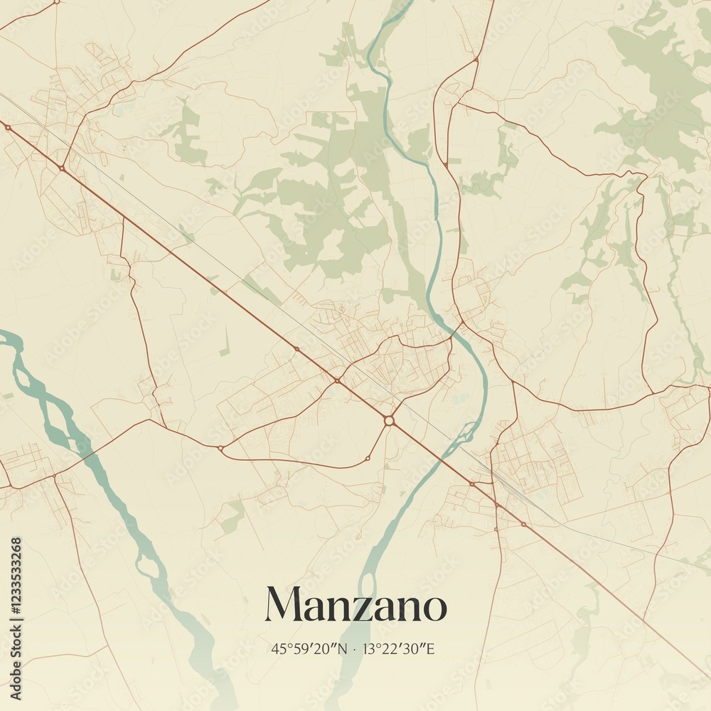 Fototapeta premium Vintage map of Manzano, Italy.
