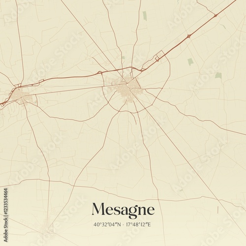 Картината върху платно Vintage map of Mesagne, Italy.