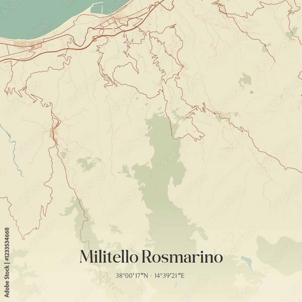 Fototapeta premium Vintage map of Militello Rosmarino, Italy.